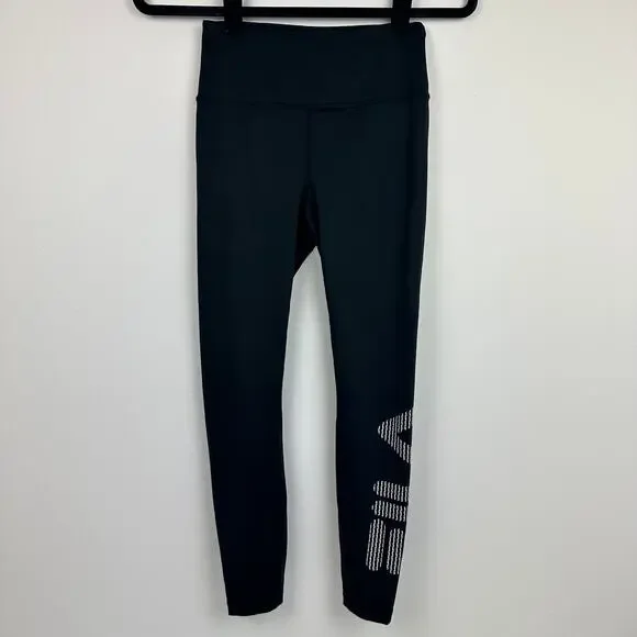 Fila Womens Halina 7/8 Spellout Performance Mid Rise Active Black Leggings XS - Picture 2 of 10